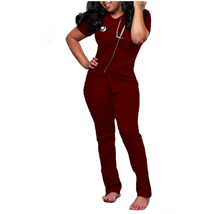Fashionable uniform nurse medical uniform sexy women orange scrubs zipper nursing hospital uniforms sets