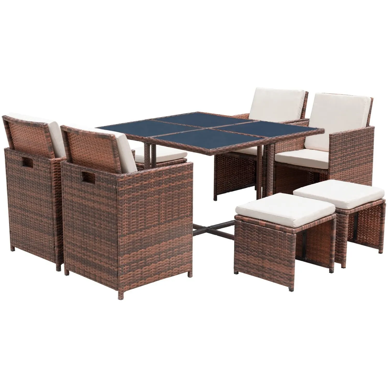 9 piece Patio Furniture Dining Set Garden Outdoor Patio Furniture Set, cube set with ottoman and cushions