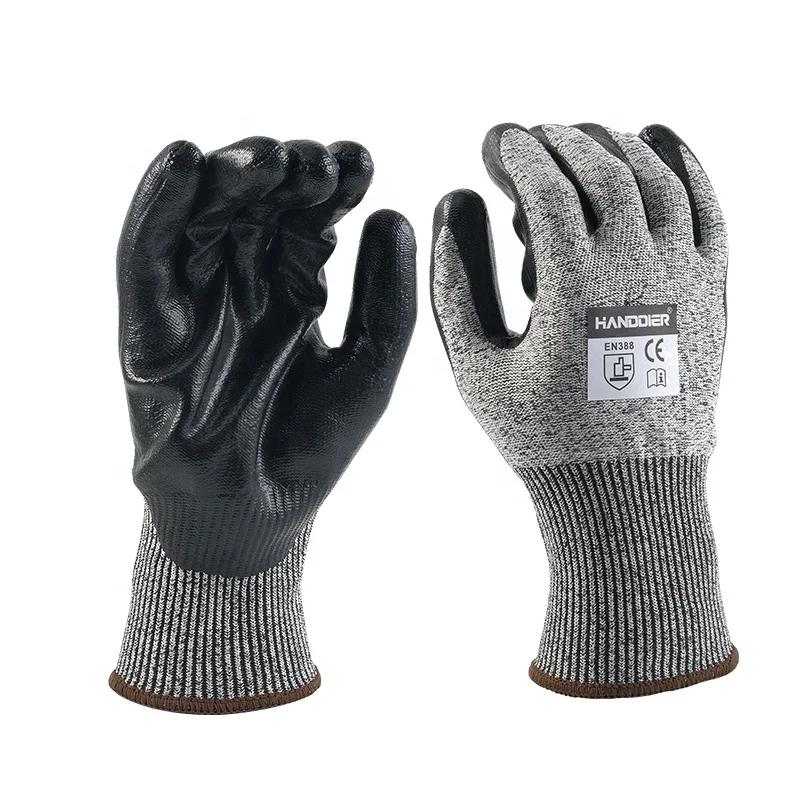 CE en388 Level C Nitrile Coated Gloves Anti-Cutting Resistant Safety Work Gloves Level 5 For Construction