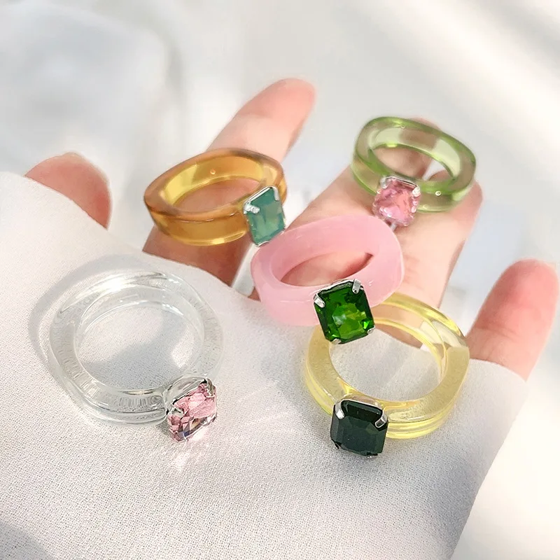 2021 new spring and summer transparent ring acrylic gem resin candy color ring wholesale