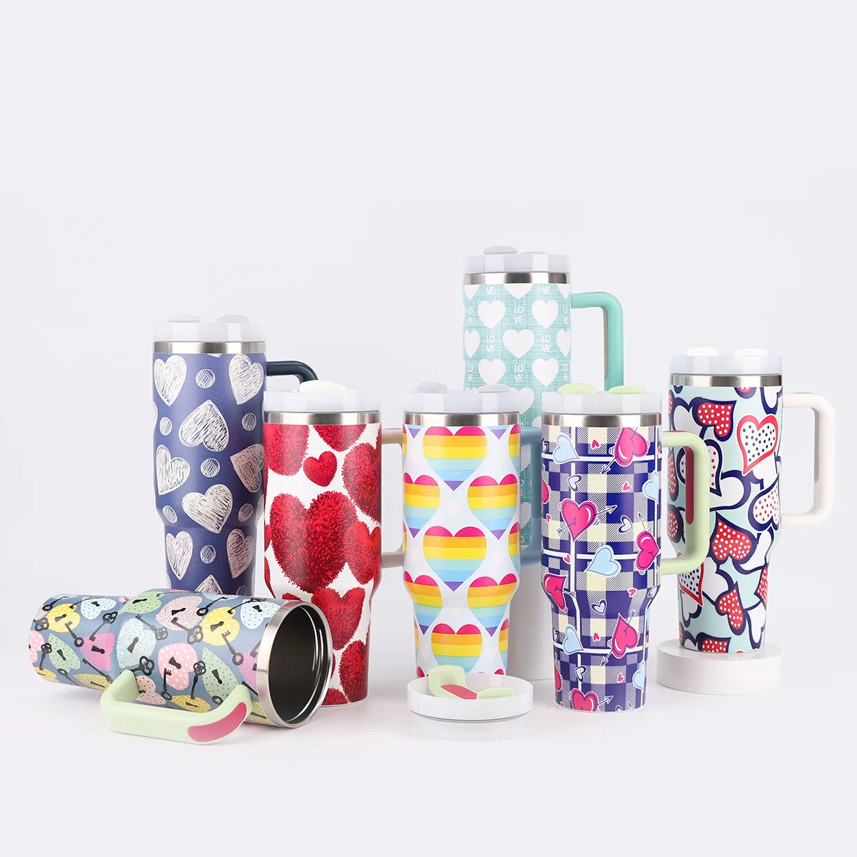 304 stainless steel thermos cup with handle portable printed car cup large capacity 40oz tumbler water flask vacuum flask