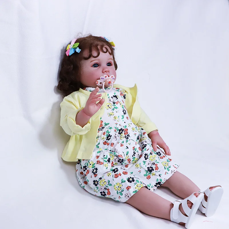 Wholesale 60cm Lifelike Painted Cute Reborn Baby Dolls Girl With a Curly Hair
