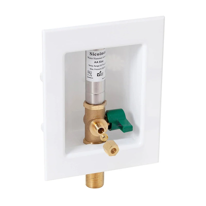 Ice Maker Outlet Box With Hammer Arrestor Inlet 1/2 inch Thread or Sweat x Outlet 1/4 inch Compression Absorb Shock