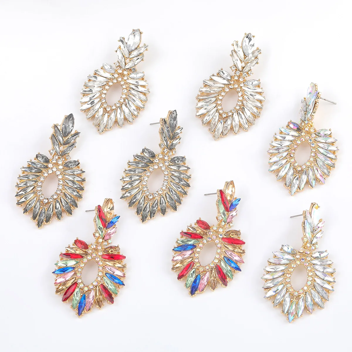 2021 Hot sales Exaggerate Flash Plated earrings Rhinestone Multicolor Willow Oval Drop Dangle Crystal for Big Girls