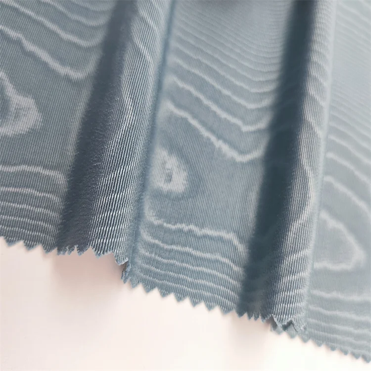 New Bengaline design lightweight 100 % polyester silk moire embossed fabric for dresses