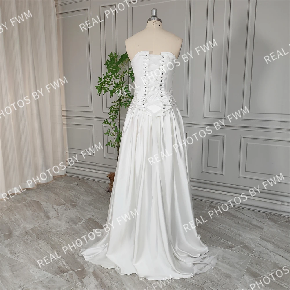 100% Real Photos Two Pieces Suit Appliques Lace A-line Wedding Dress For Bride 2024 Elegant Satin Bridal Gown With Corset Top