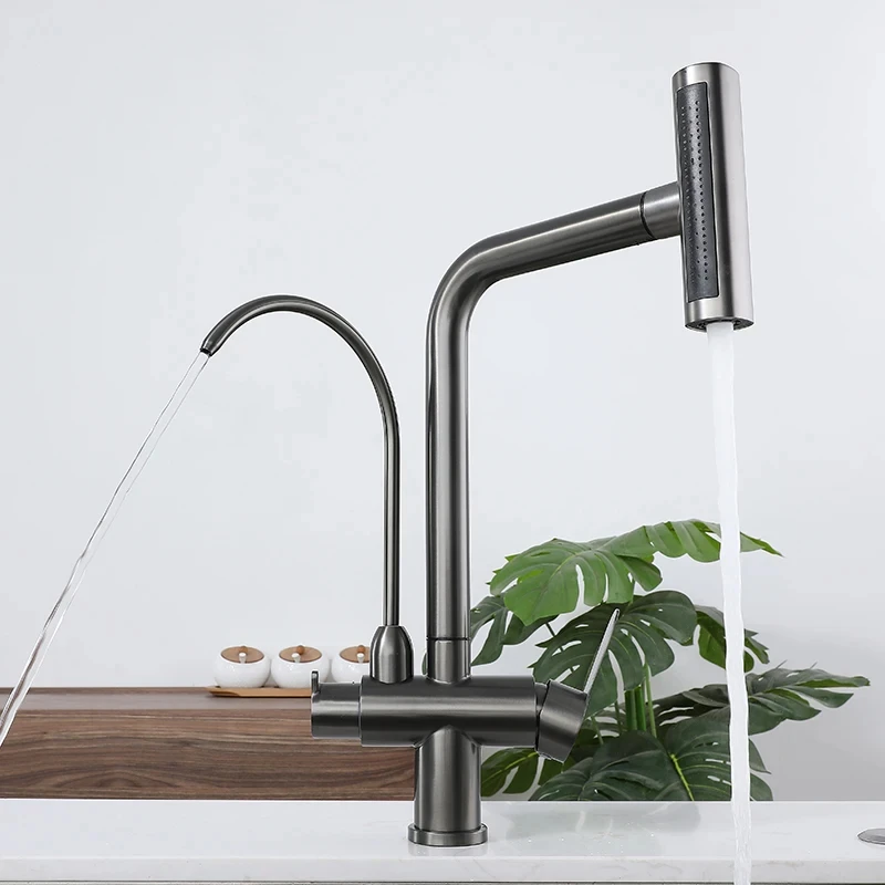 Three Ways Kitchen Sink Faucet Sus304 Double Handle Sink Faucet Mixers 3 Ways Basin Kitchen Taps With Water Purifier Faucet
