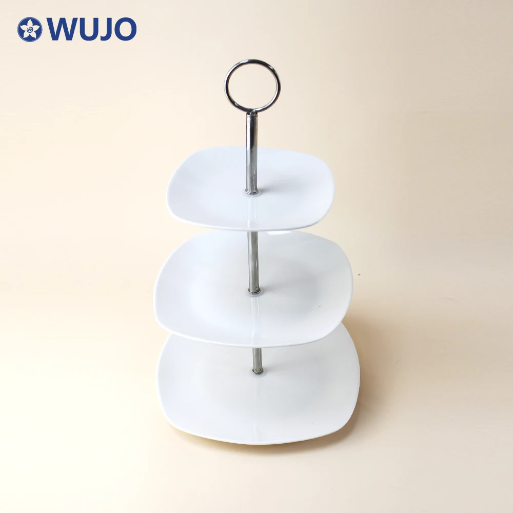 Wholesale Porcelain Wedding Cake Display Plate 3 Tier Round Ceramic Cake Plate Stand