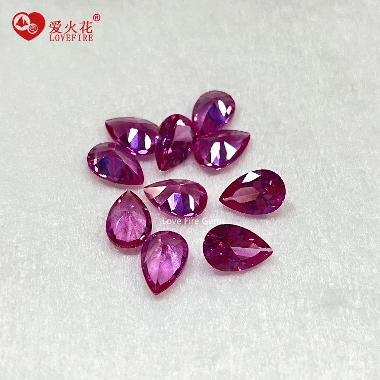 wholesale loose pear cut faceted gemstone 3# rose 5# ruby  8# pigeon blood red synthetic corundum