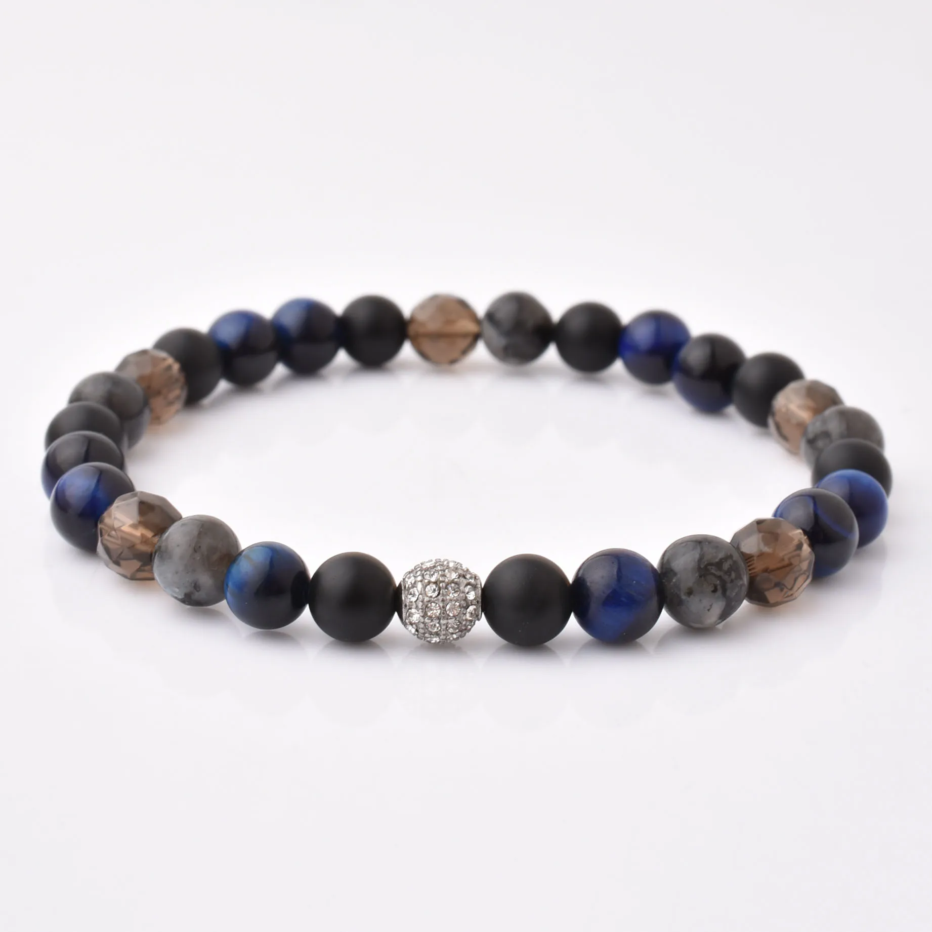 Fashion Multi Gemstone Silver Stainless Charm With White Crystal Bracelet Women