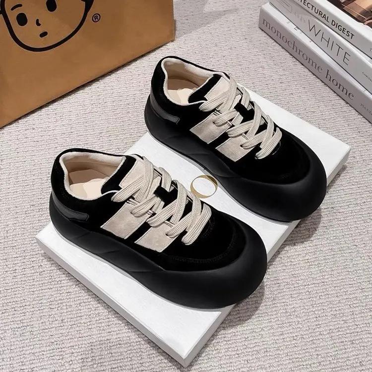 Hot style muffin thick soled shoes for women autumn-winter new retro design sense casual ins trend board shoes