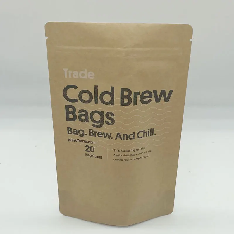 Factory Wholesale Food Packaging Doypack Stand Up Pouch Plain Brown Kraft Paper Bag With Clear Window And Zip Lock For Tea Snack