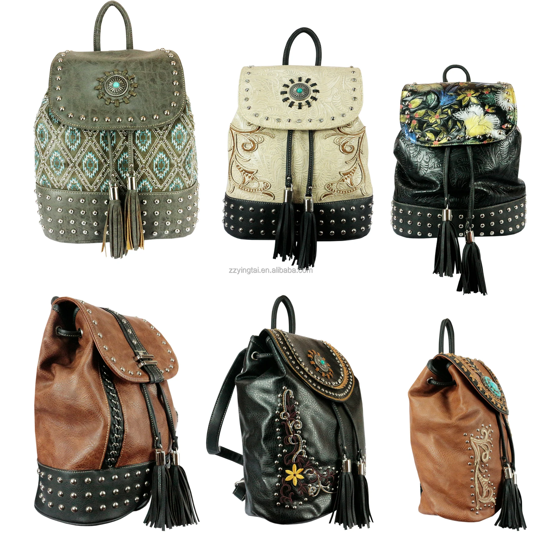 Fashion Hand Tooled Hair On Hide Fur Leather Backpack Stylish Carving Leather Backpack Western Style Backpack Concealed Carry