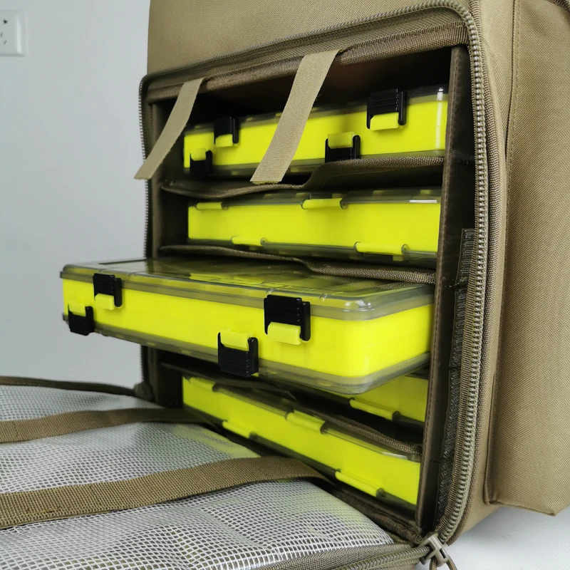 Heavy duty Nylon fishing bag backpack waterproof fishing tackle bag with plastic Lure fishing container