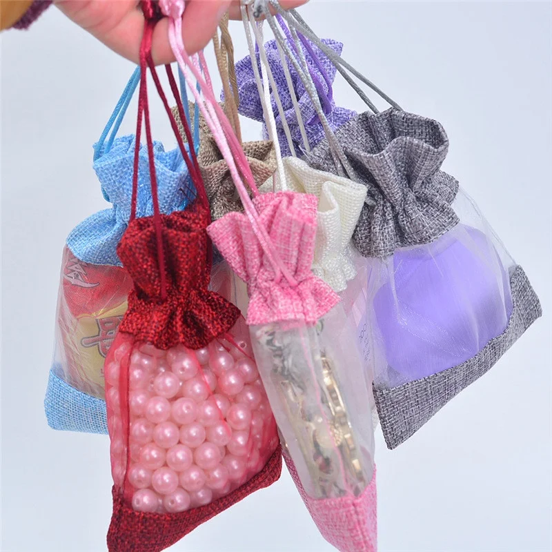 10x14cm Jute Burlap Gift Packaging Bags Jute Gift Bags For Wedding Party Favors Coffee Tea Makeup Jewelry Packing