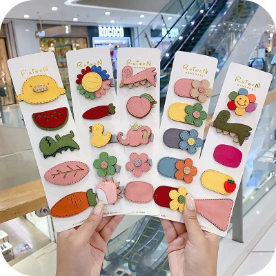 
New design fashion 5 pcs/set baby girl accessories cute color flower fruit avocado kids hair clip 
