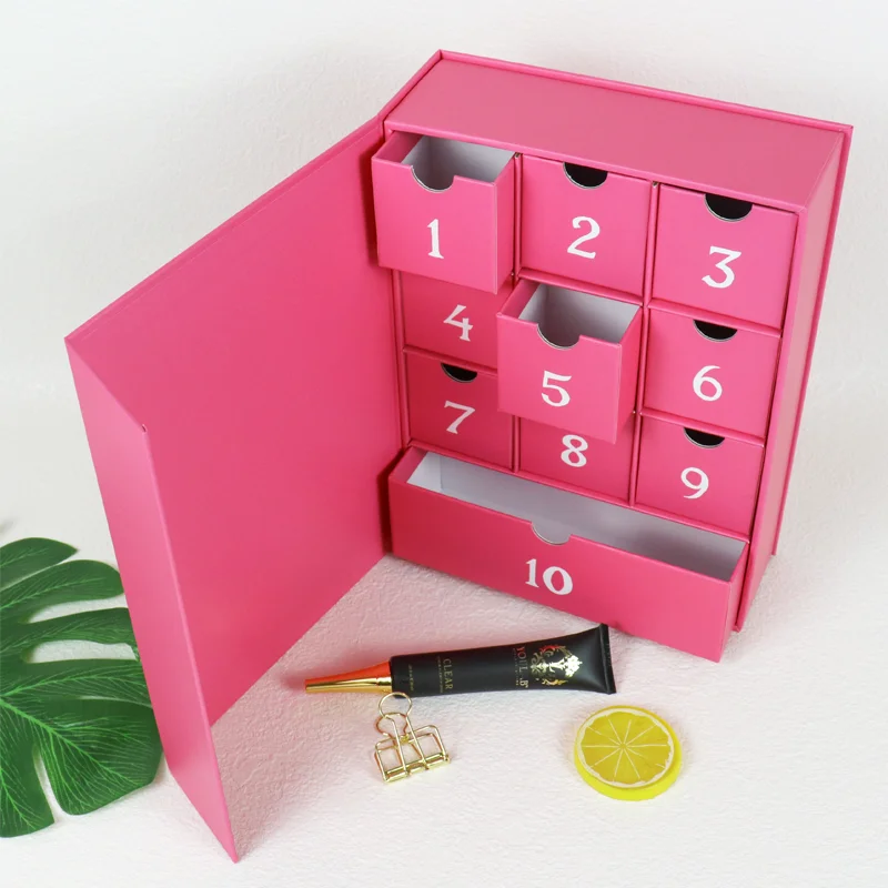 Recycle Custom Logo Wholesale Printing Empty Beauty Packaging Gift 10 Days Makeup Advent Calendar Box