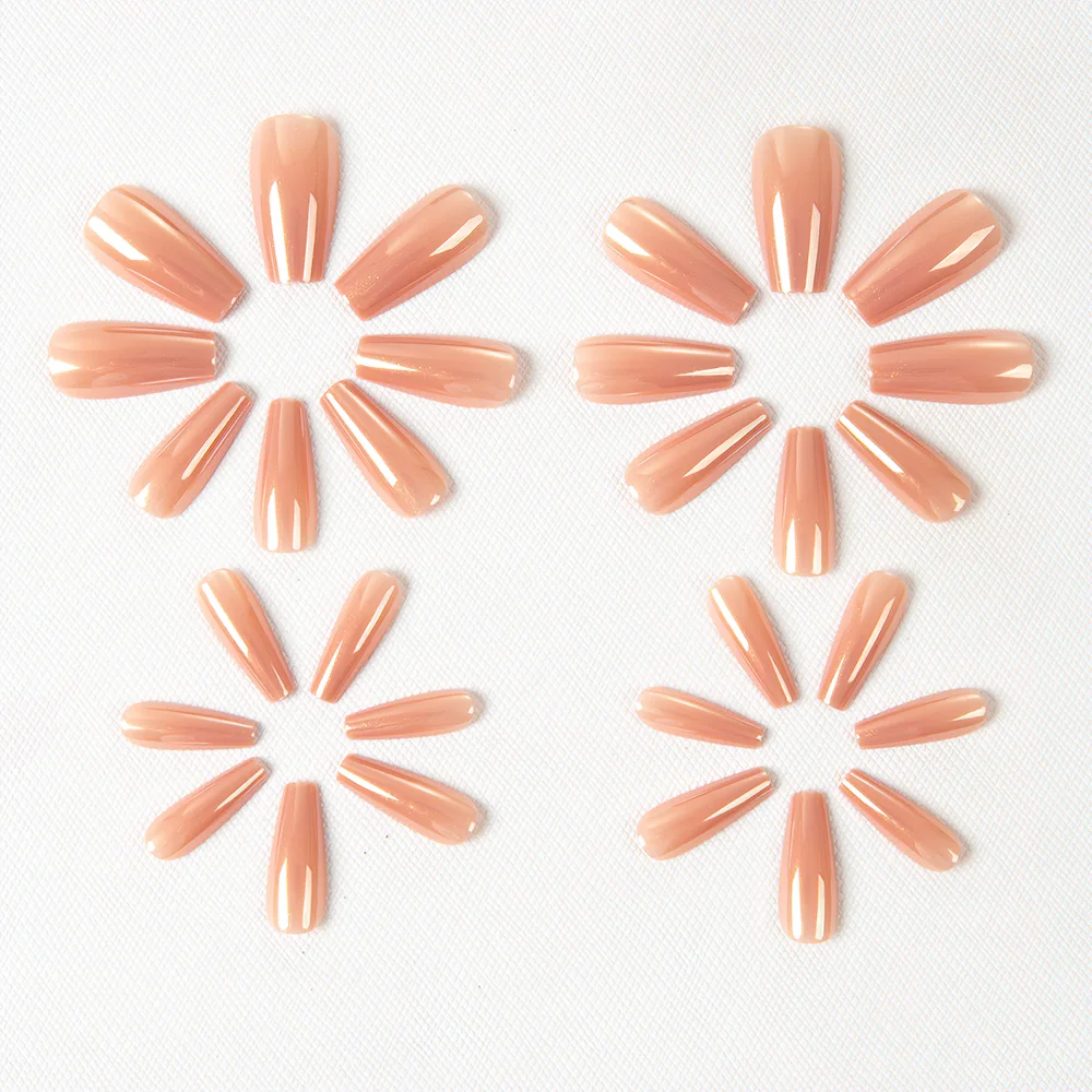 Wholesale Acrylic Chrome Nails Champagne Orange Shimmer Electroplating Long Coffin Press On Nails Artificial False Fingernails