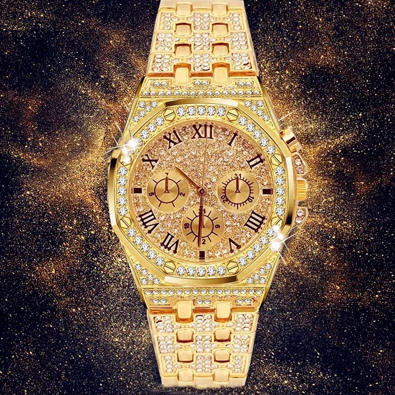  Высокого качества Трендовое в стиле «хип-хоп» Bling часы класса люкс на заказ кварцевые золотые с бриллиантами для мужчин Reloj De