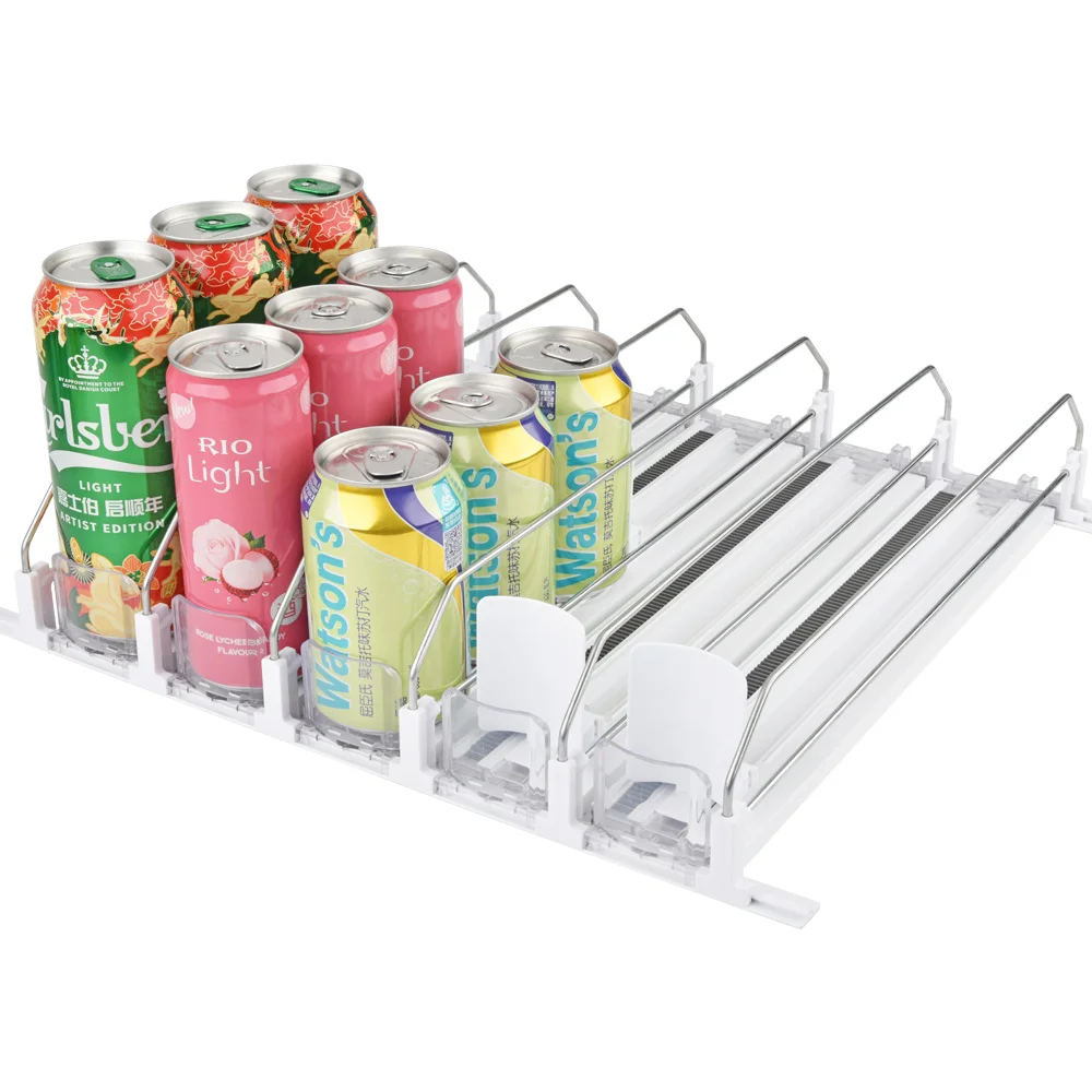 Width Ajustable Beverage Pusher Glide, Spring Loaded Beer Pop Can Pusher Storage For Pantry