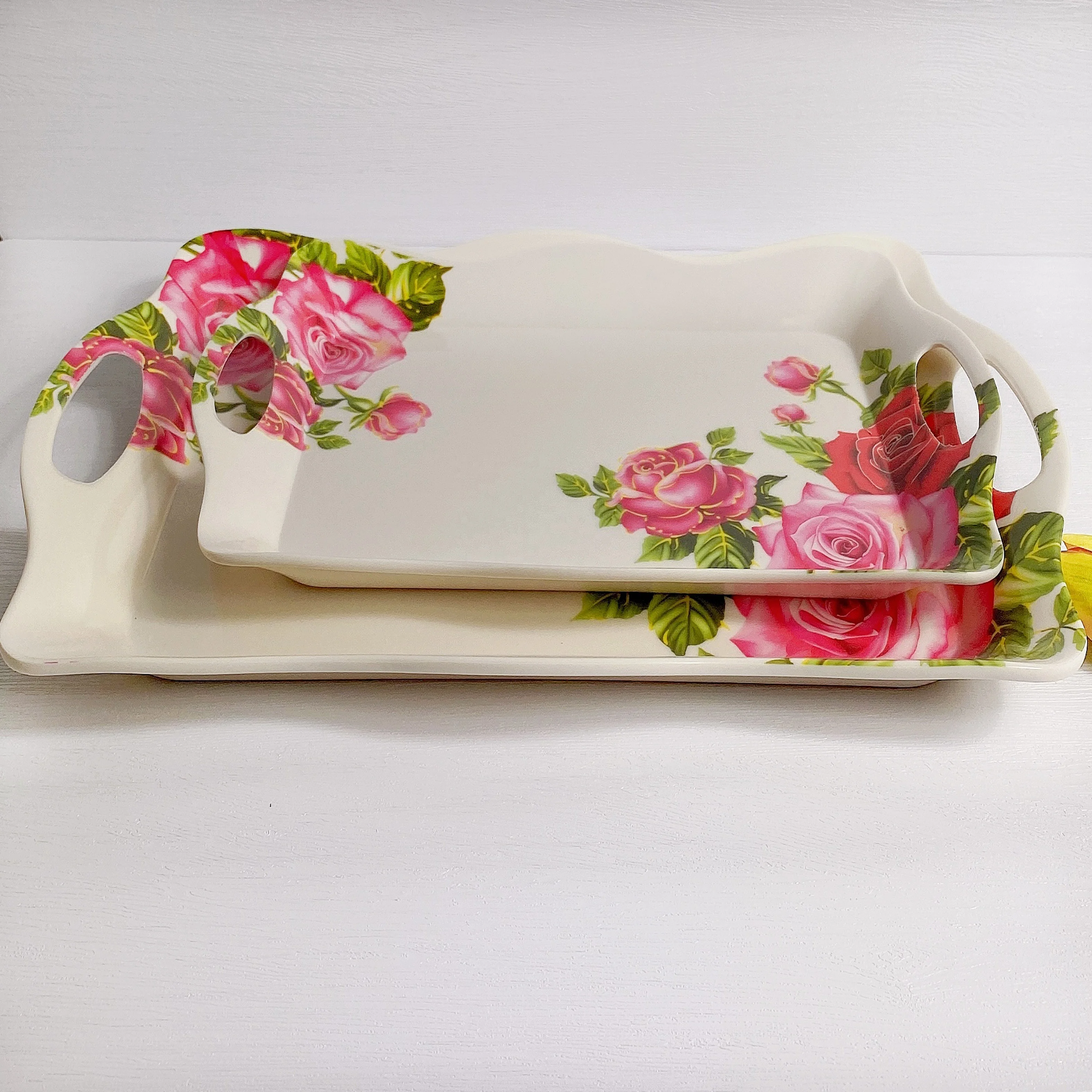 Wholesale unbreakable melamine serving handles  decorative  tray set