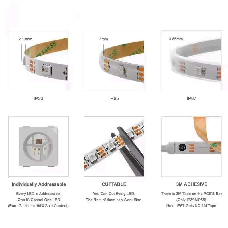 ws2812b DC5V 5050RGBIC 30 60 144leds dream color LED strip light addressable Flexible Pixel LED Light ws2812 smart Strip Lights