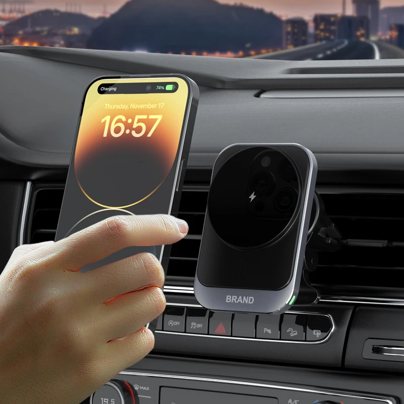 Quality Plastic Phone Mount Wireless Car Charger Dashboard Air Vent Magnetic Car Holder for IPhone 12 13 14 15