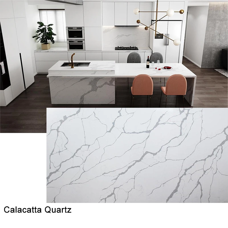 YDSTONE Kitchen Countertop Island Calacatta Gray Quartz Slab Artificial Quartz Stone Slab