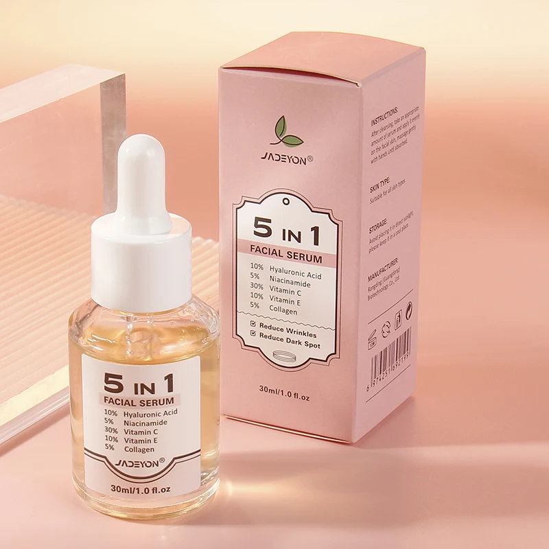 Hot New 5-in-1 Hyaluronic Acid Serum Anti-Aging Hydrating Face Skin Care with Niacinamide Vitamin E Facial Whitening Vitamin C