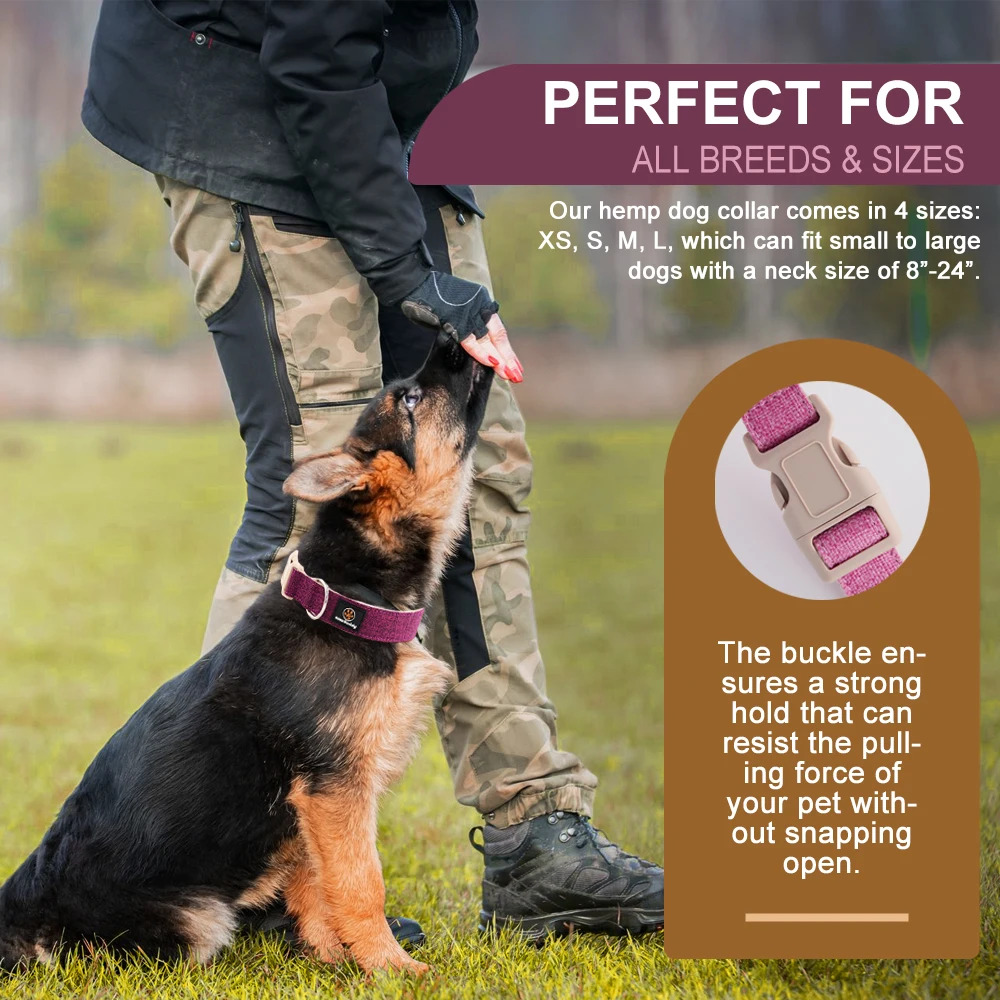 Cooldog wholesale designer custom adjustable hemp cotton luxury smart big small pet dog collars with metal buckle hardware