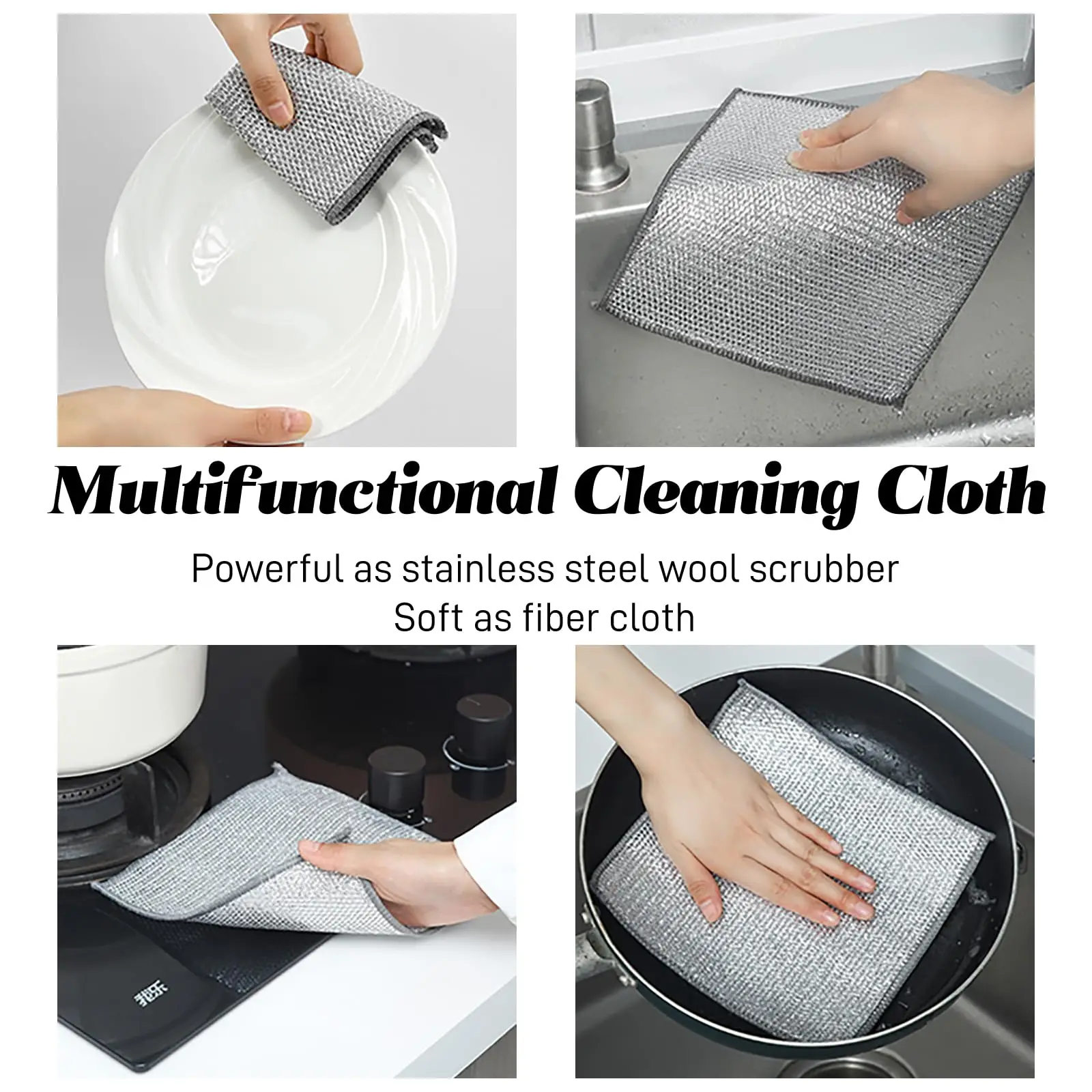 Kitchen Powerful Cleaning Silver Wire Dishwashing Rags Magic Scouring Pads Household Double-Sided Silver Wire Cleaning Cloths