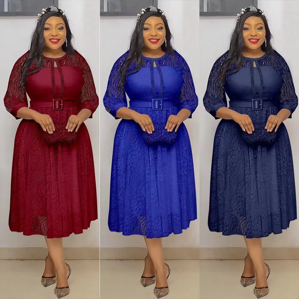 J&H 2022 new trend summer  Africa America traditional dress ladies elegance o neck Slim fit  A-line midi casual dress