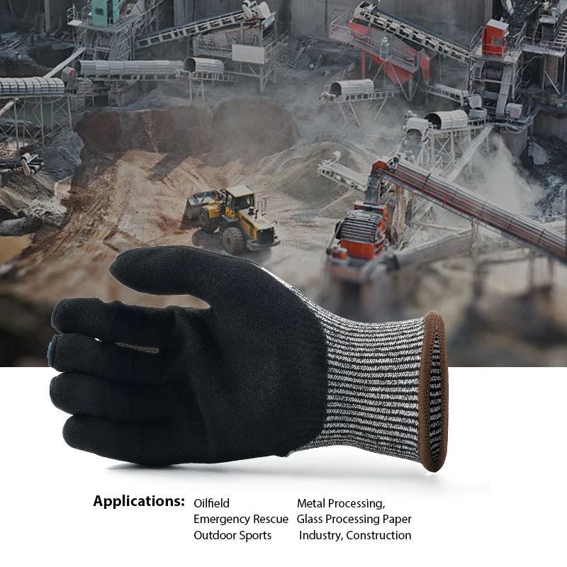 A5 HPPE 13 Gauge Knitted Sandy Nitrile Coated Cut Resistant Anti Impact Palm Industrial Working Safety TPR Gloves