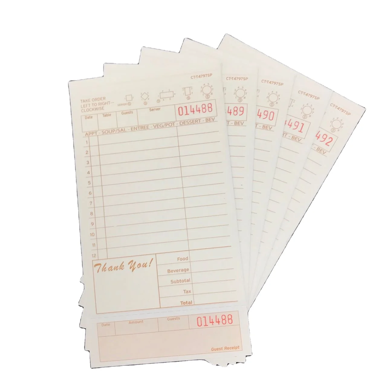 Popular two plys duplicate  carbonless guest check pads for hotels