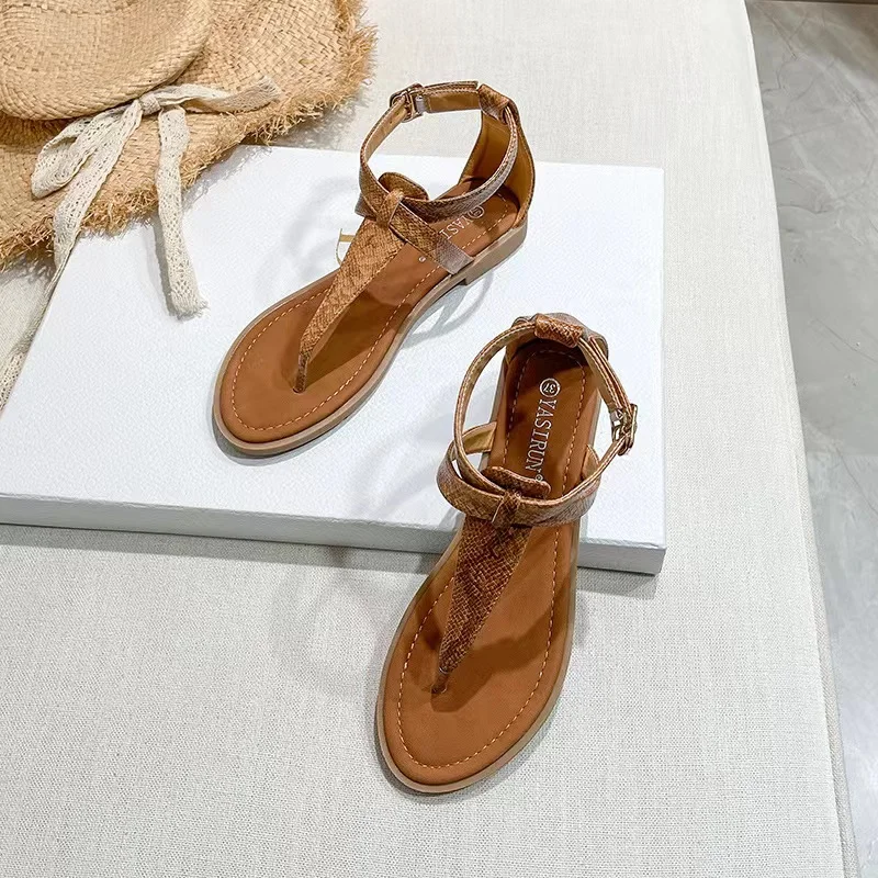New Shoes Leisure and Anti-slip Clip Beach Sandals for Women and Ladies PVC PU Outdoor Printed Boho Summer Sandals Women TPR