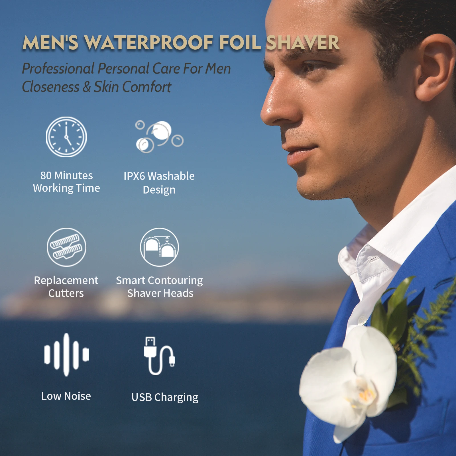 Hontec MR-108A staggered-head foil shaver blade portable USB rechargeable face beards shaving machine IPX6 waterproof  razor