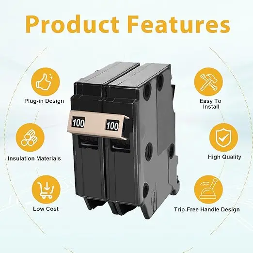 Upgrade 2100 2-Pole 100-Amp Circuit Breaker 3/4-Inch Plug-On Molded Case Circuit Breaker Thermal Magnetic Protection 120/240V