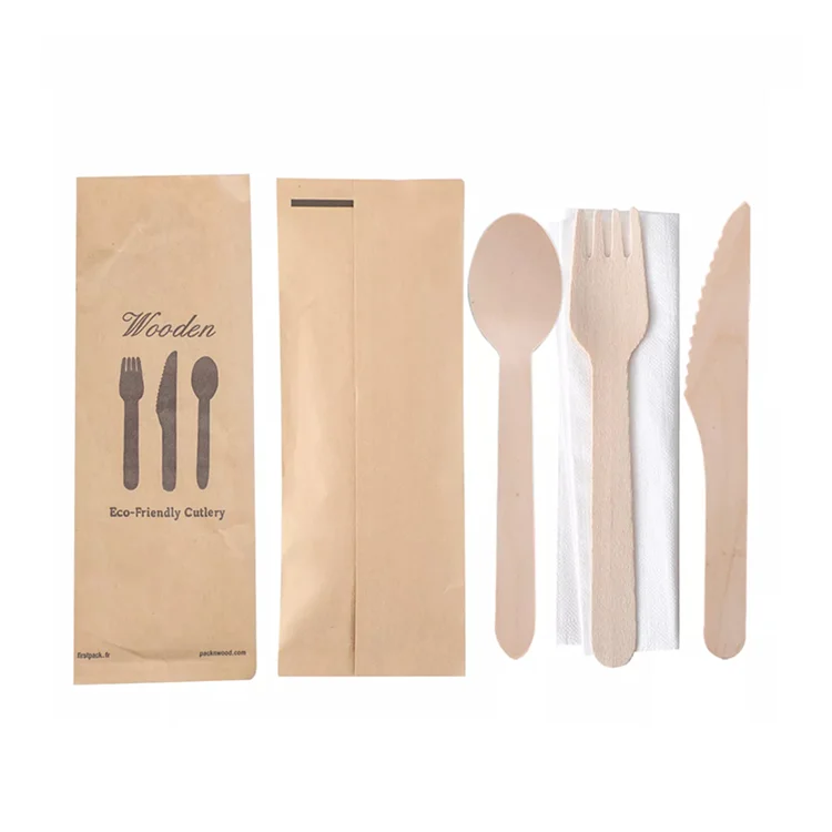 Disposable flatware biodegradable portable disposable utensils set wooden cutlery set