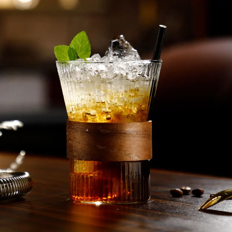 6 Pack 10 Oz Lead Free Borosilicate Glass Cup,Bar Glassware,Ribbed Cocktail Glass Set