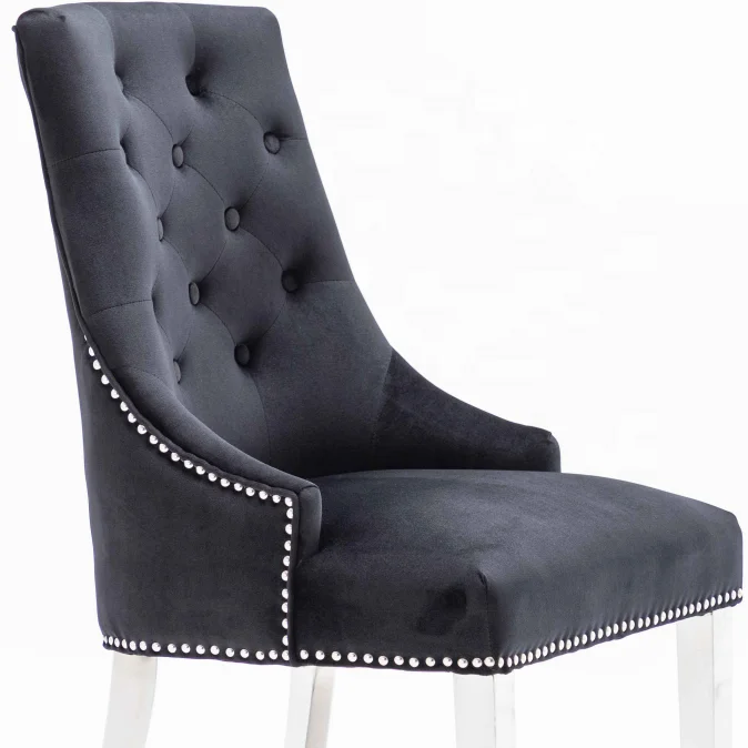 
Studs around UK market dining chair stainless steel legs with ring knocker on back 