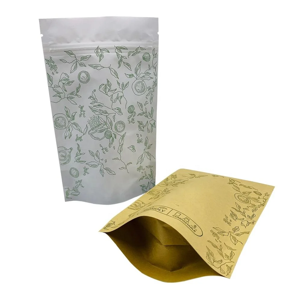 Custom logo recyclable plastic bags with zipper lock bio degradable kraft paper stand up pouch packaging bags for food