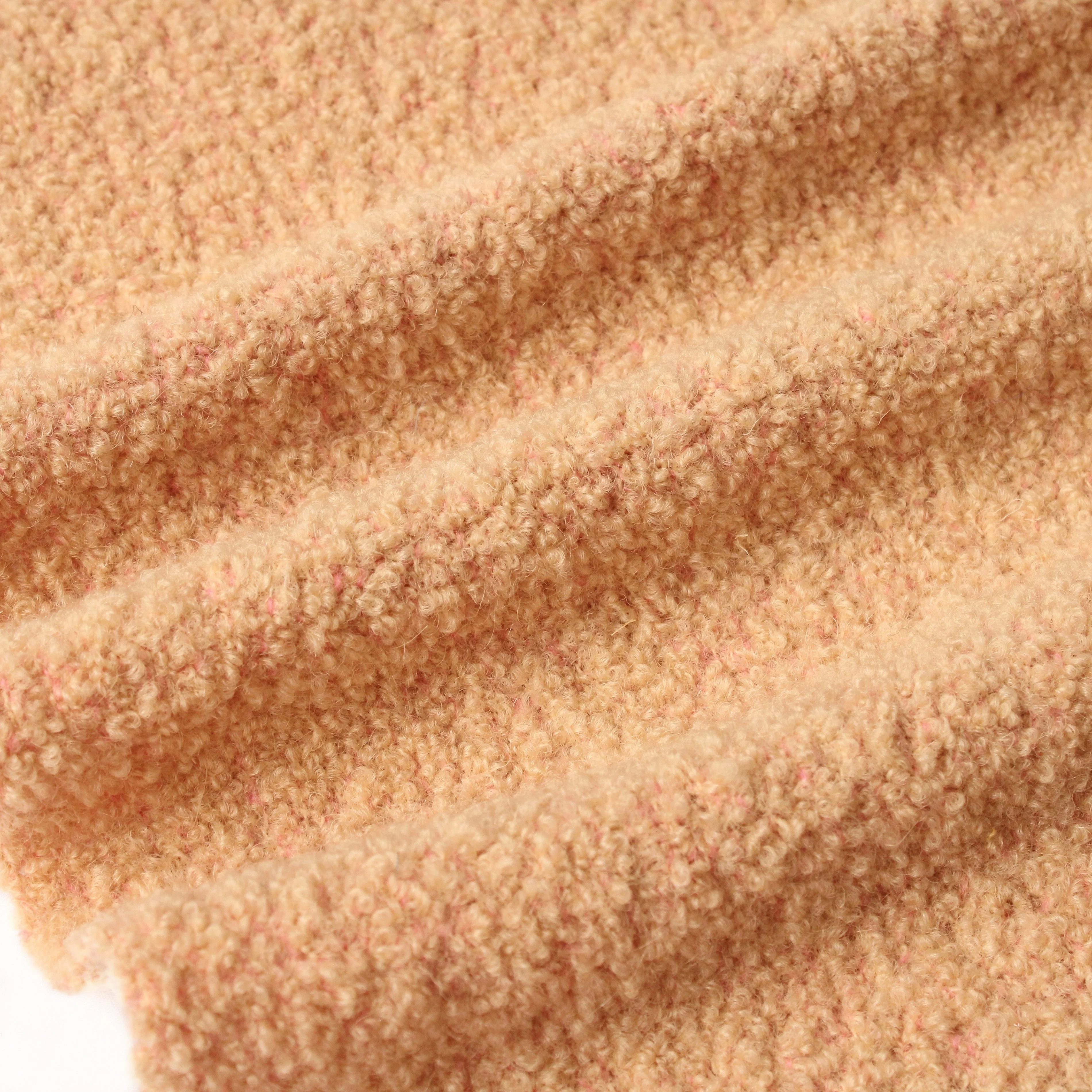 Best Seller New Arrival Factory Price Fall Winter Stylish Skin Pink Wool Mohair Alpaca Boucle Tweed Fabric for Coat Outerwear Su