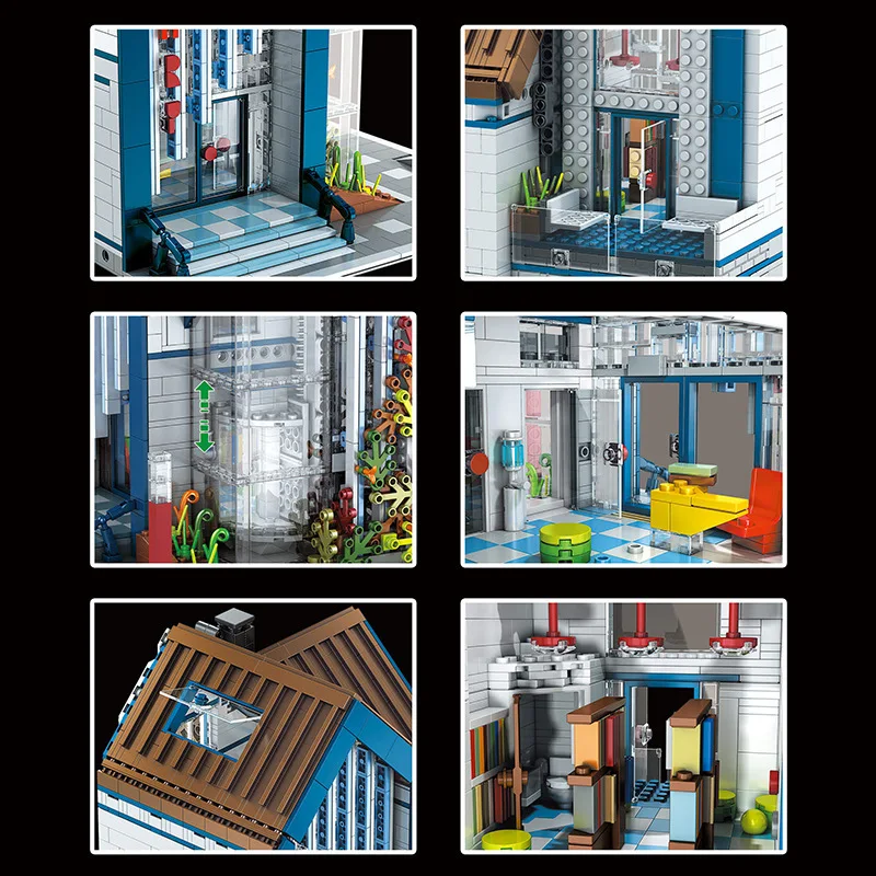 New Modern Library Model MOC Building Blocks Toys Mould King 16022 Street View Series Brick Block For Children Gifts ABS Plastic