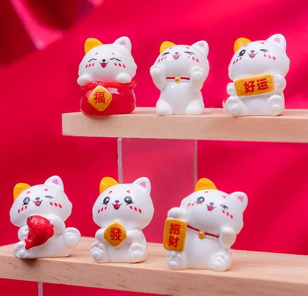miniature animals mini chinese dolls lot resin lucky cat waving hands mini garden tiny planter terrarium figurines business gift