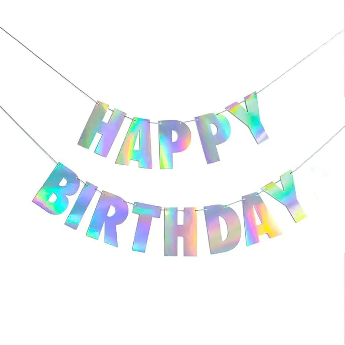 
Shiny Happy Birthday Banner Sign Iridescent Silver Happy Birthday Banner Hanging Decorations for Boys and Girls Birthday 