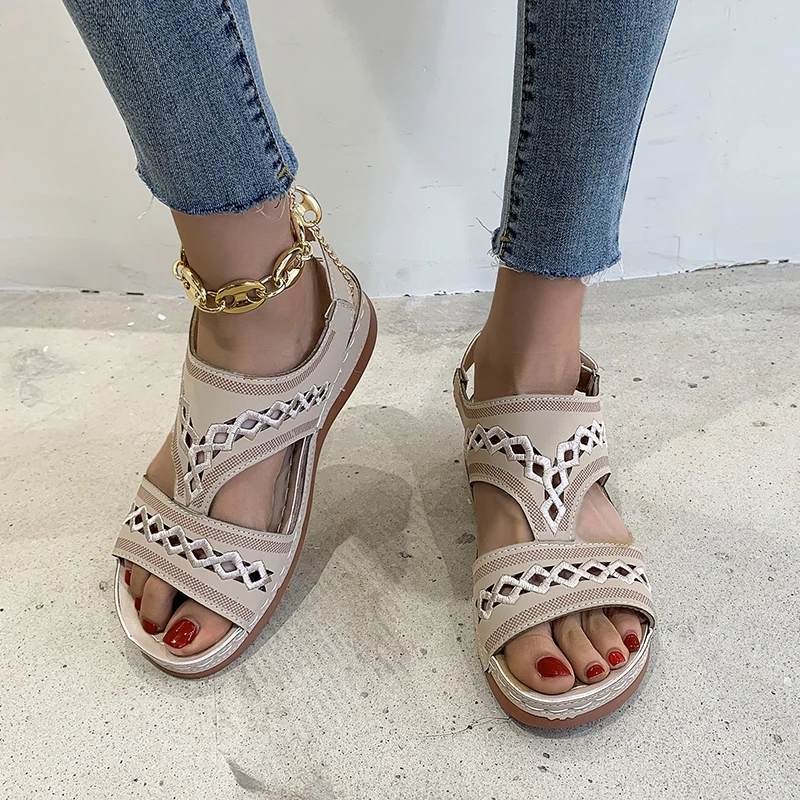 Summer Women Wedge Sandals Premium Orthopedic Open Toe Sandals Vintage Anti-slip Leather Casual Female Platform Retro Shoes