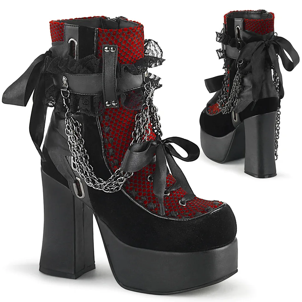 New Arrival High Ankle Gothic Zip-up Ankle Punk Boot Shoe with Chain Punk Style Women Chunky High Platform Leather Ladies Boots