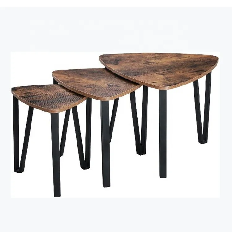 Недорого, OEM ODM промышленный винтажный коричневый деревянный журнальный столик, набор из 3 предметов