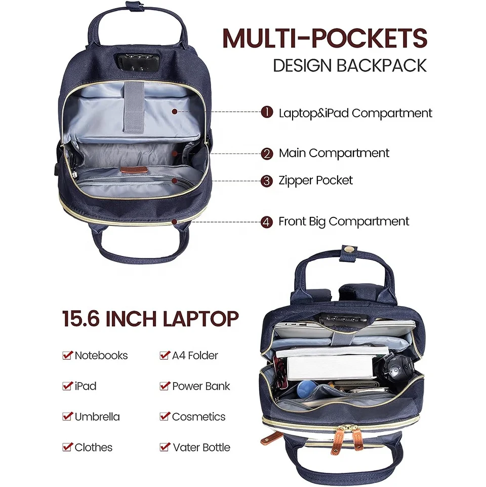 2023 Top Quality Wholesale Custom Travel Office Daily School Girls Boys School Blue Laptop Backpack for Lenovo Dell MacBook