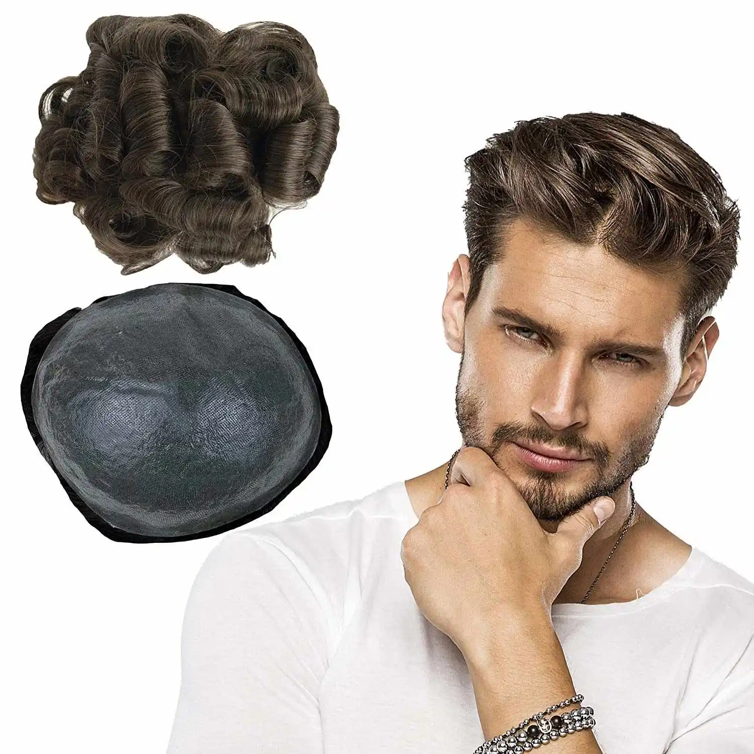 ISWEET factory NG men toupee waves 40% gary v loop hair system male wigs  black with 20% gary hair human hair for men